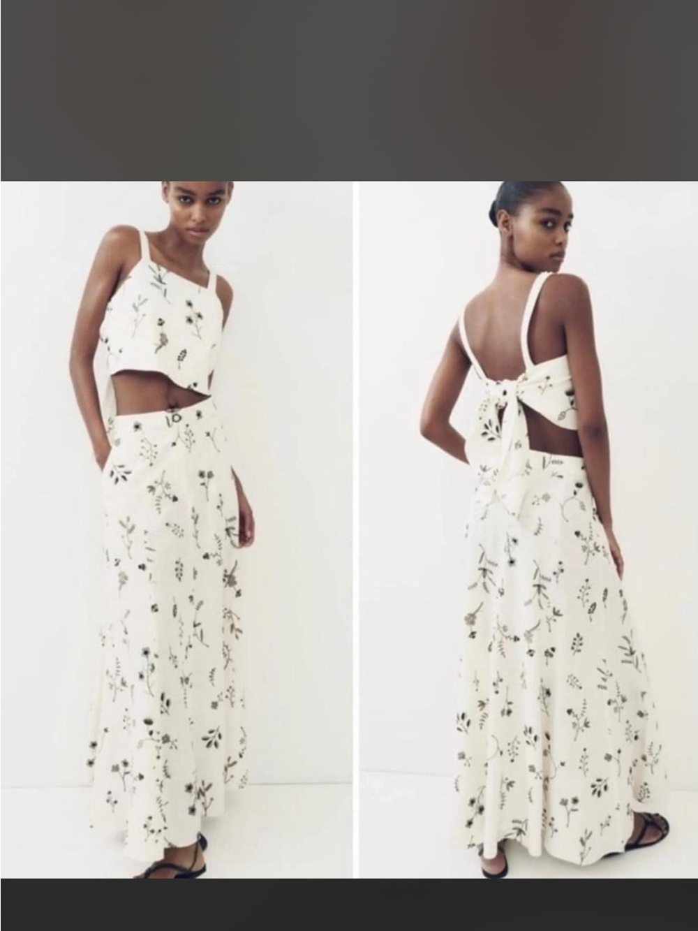 Zara White Floral Two-Piece Maxi Skirt and Top